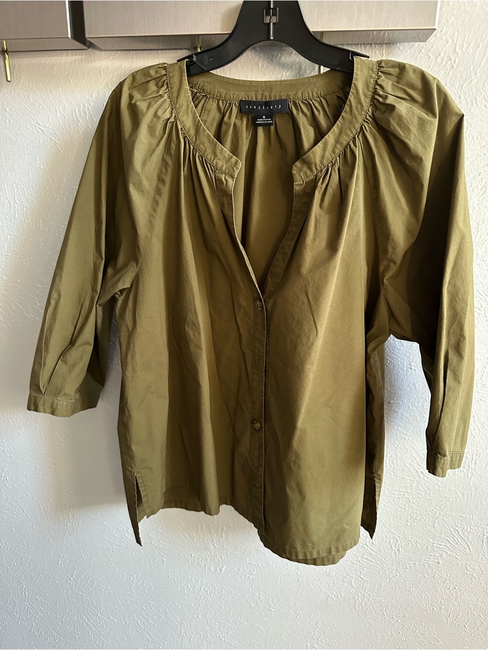 Sanctuary Poplin Button Front Blouse | Olive Oil